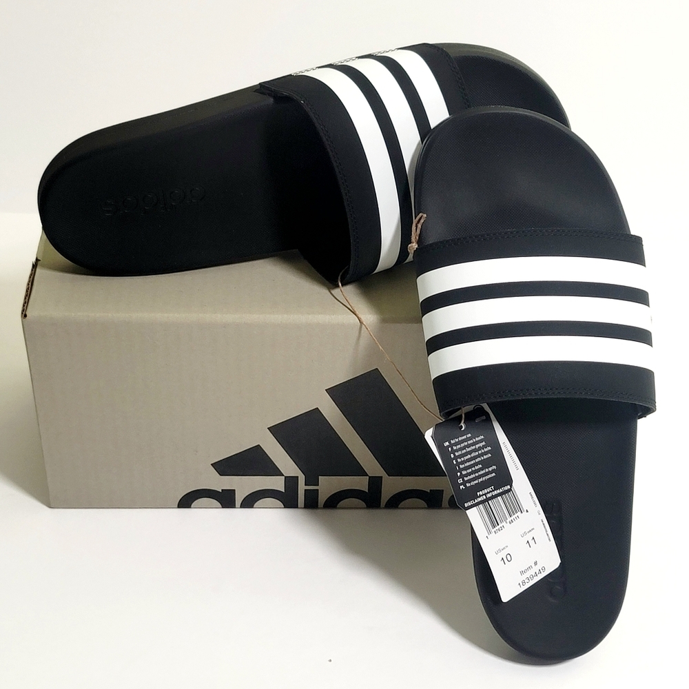 adidas Adilette Comfort Slide Sandals Black Striped UNISEX Size M10/W11 NIB